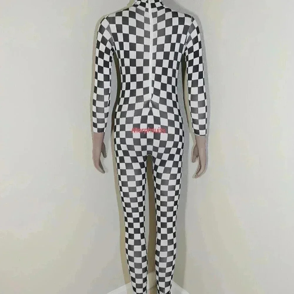 Black White Checkered Halloween Long Sleeve Mock Neck Jumpsuit Small Costume‎ - Picture 3 of 3
